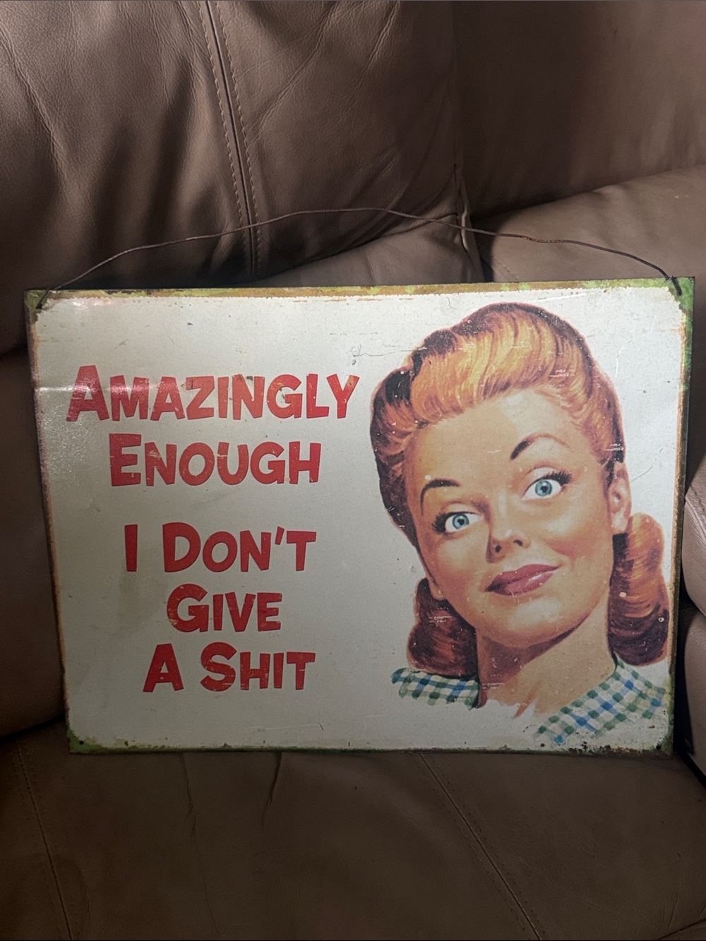 Vintage-style Humorous Wall Sign - Red and Cream